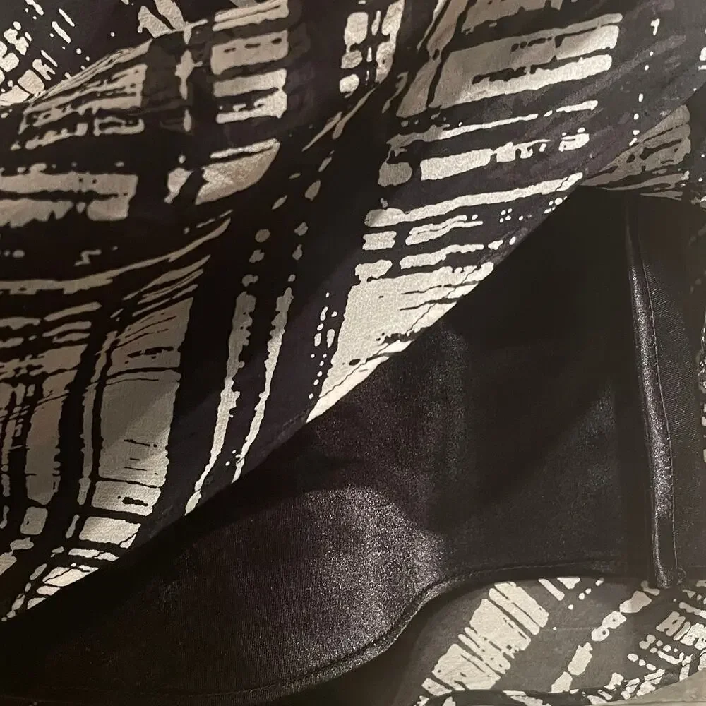 Ann Taylor 100% Silk Top Blouse | M Black Taupe Abstract, Old Money Fall Capsule